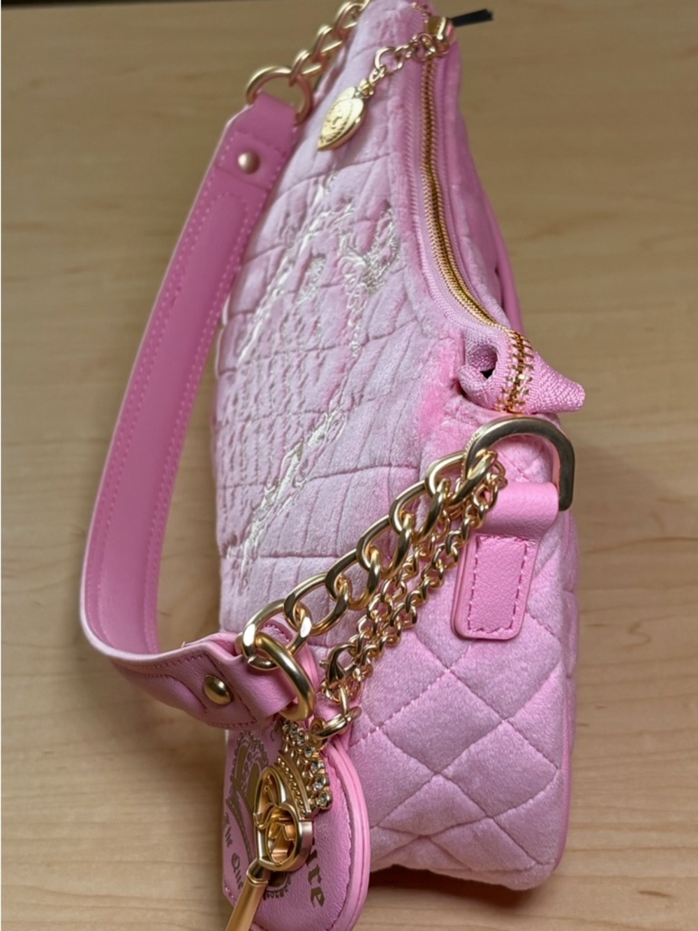 Juicy Couture Juicy Tale Shoulder Bag Cherry Blossom Pink Quilted Bag Purse NEW - Picture 4 of 9